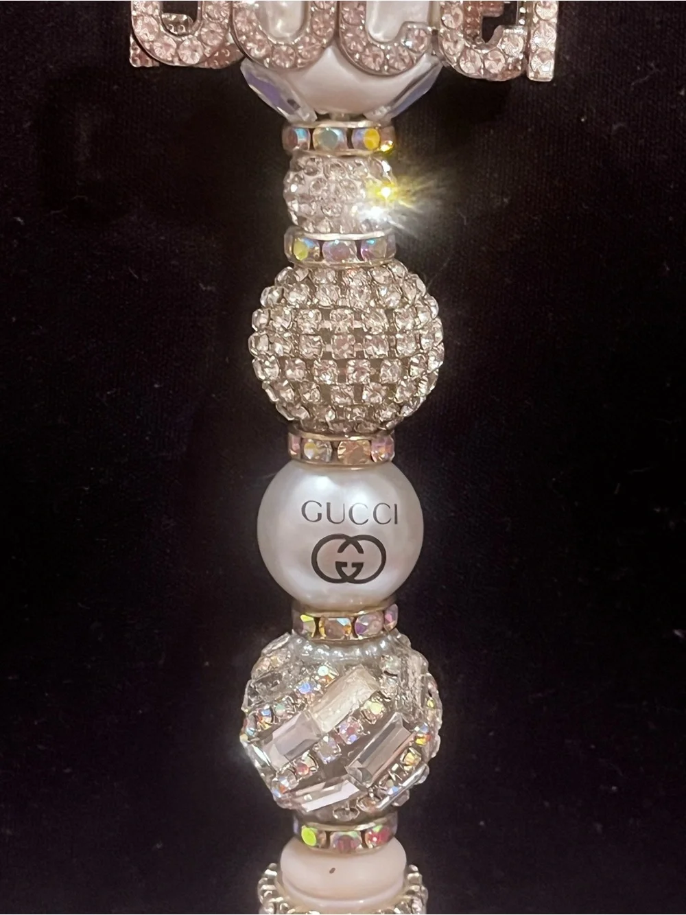Designer inspired ultra luxe Silver Crystal Logo focal fancy beaded pen